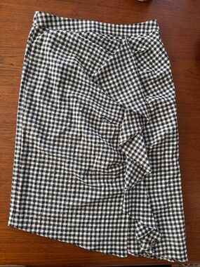 TOPSHOP Navy and White Gingham Ruffle Pencil Skirt